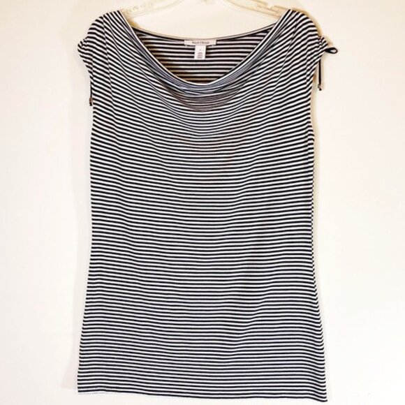 White House Black Market Tops - WHBM Top Shirt Pullover Cinched Shoulders With Ties Cowl Neck Black/White SZ L